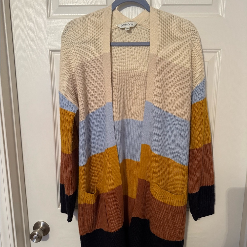 DAVI & DANI Women's Colorblock Cardigan - Cream, Blue, Brown, Gold, Black
